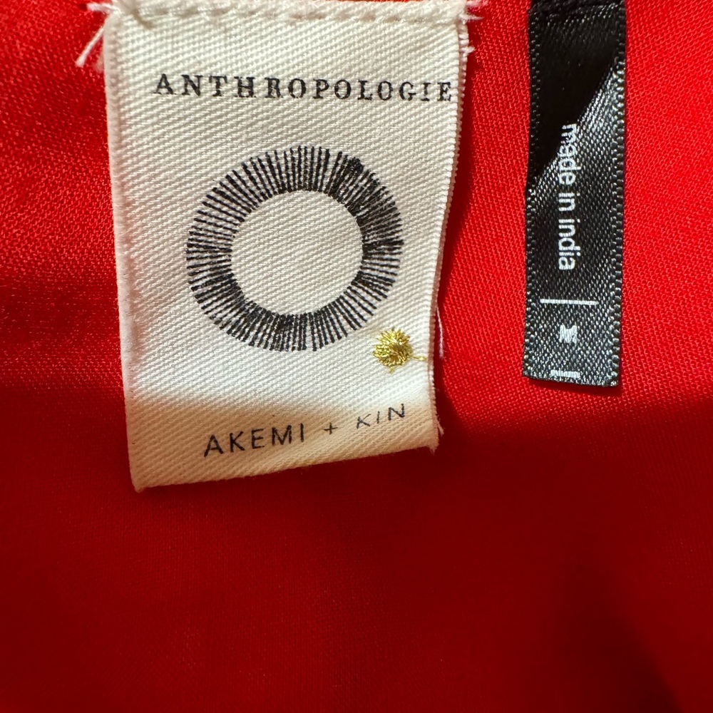 Anthropologie Akemi + Kin Red Sleeveless Embroidered Shift Dress Linen Blend M - Picture 5 of 8